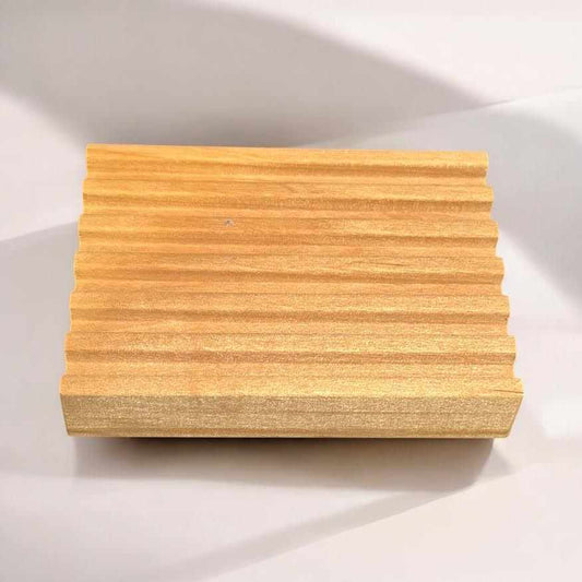 Red Alder Wood Soap Dish with self-draining design, enhances soap longevity, 2.75 x 4 x .75 inches.