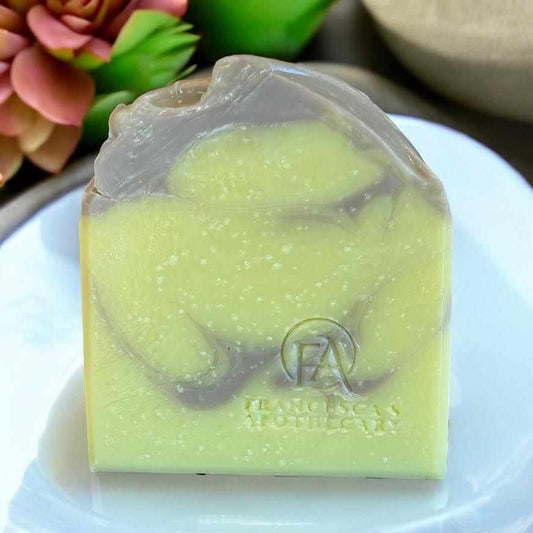 Pear-fectly Floral Artisan Soap with vibrant pear scent and floral design.