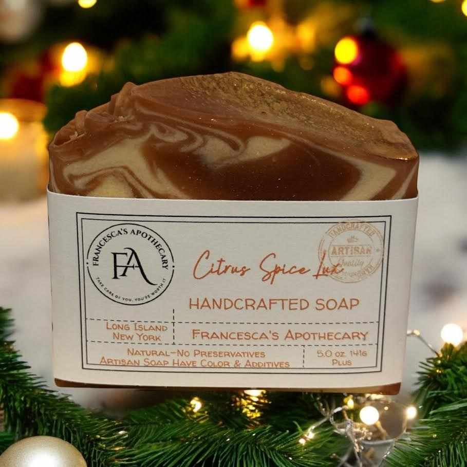 Citrus Spice Lux Soap with zesty orange and warm spices, handcrafted and invigorating.