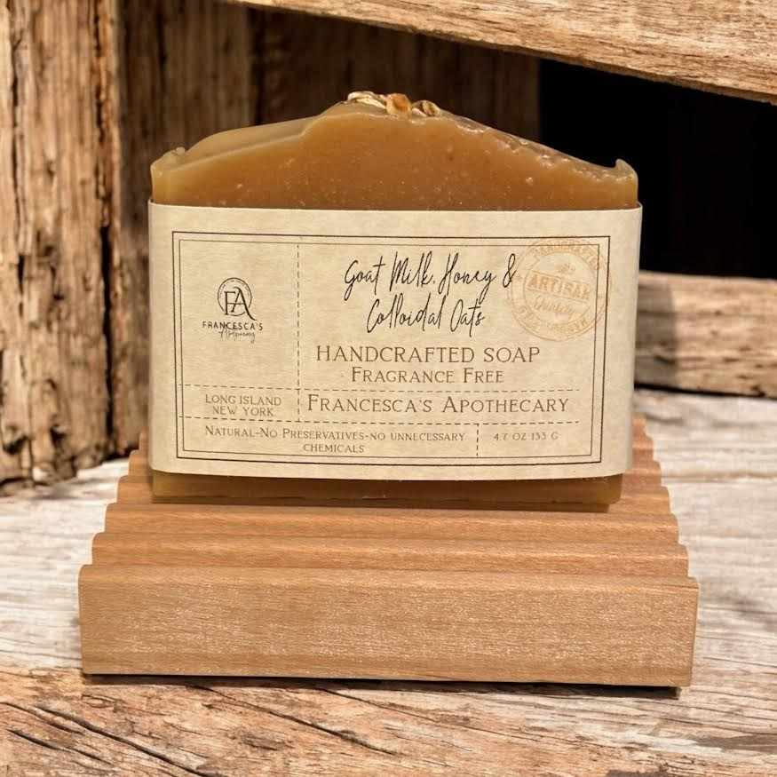 Red Alder Wood Soap Dish holding handcrafted soap, self-draining design.
