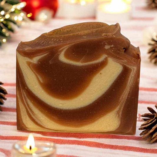 Citrus Spice Lux Soap with zesty orange and warm spice aroma on festive background.
