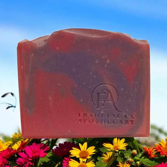 Floral fruity summer scent soap luxuriously packaged with colorful flowers.