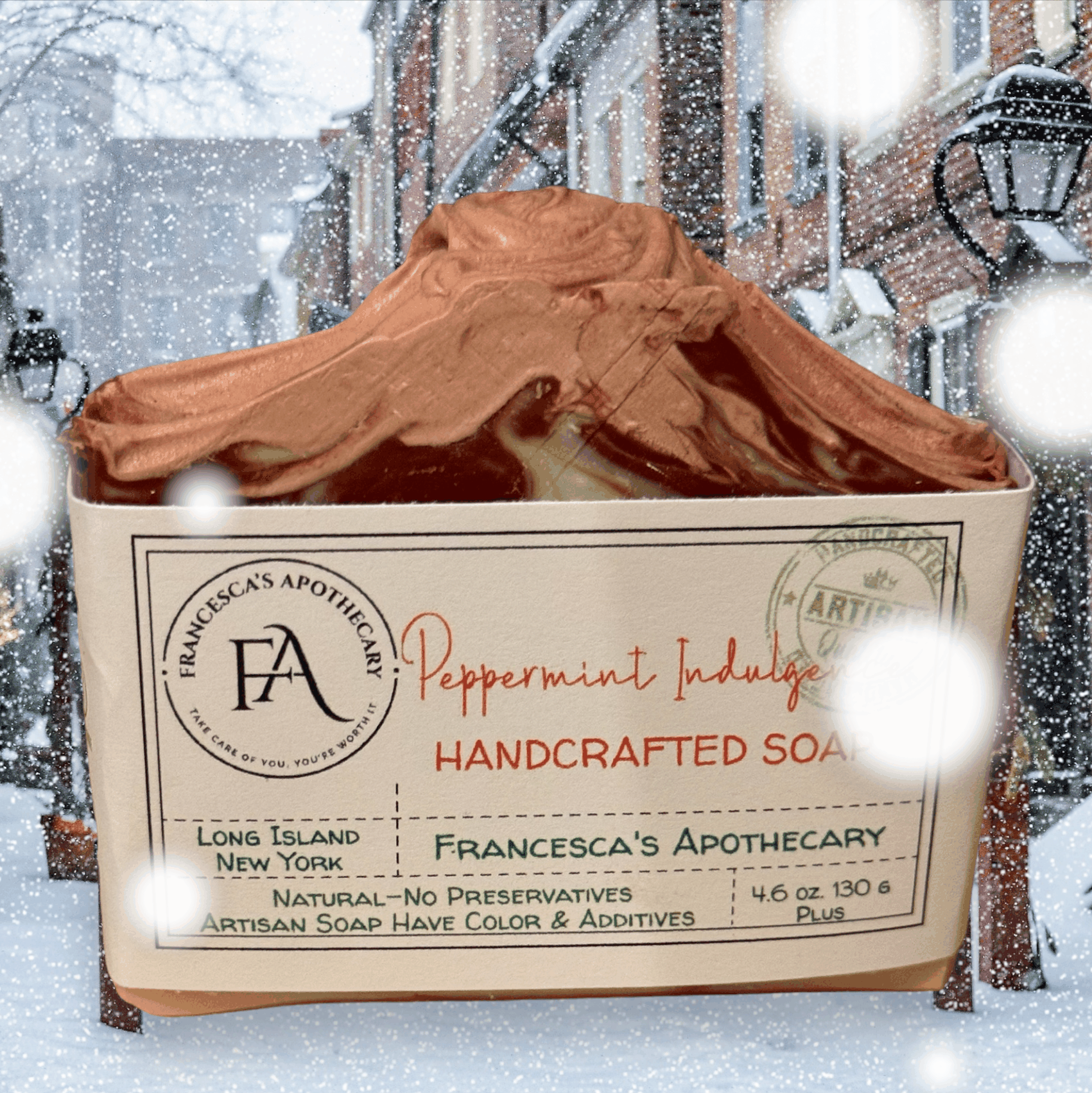 Peppermint Indulgence Soap with refreshing peppermint scent and organic ingredients.